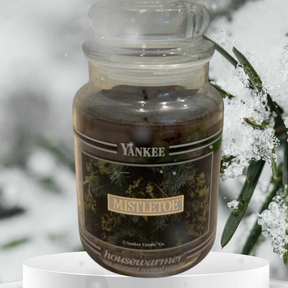 Yankee Candle Jar Black Band Mistletoe Rare Vintage Holiday Green Pine 22 Oz